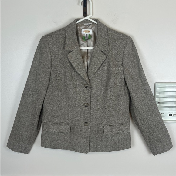 Talbots Classic Beige Herringbone Silk & Cotton Blend Blazer w/ Lining, Size 8 - Picture 1 of 16